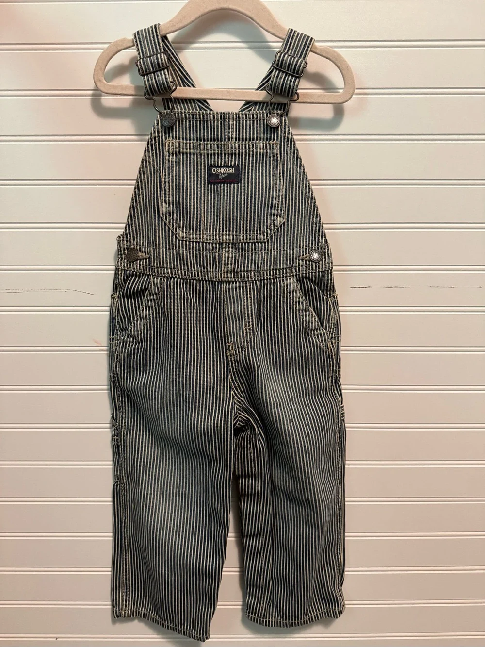 OshKosh B'gosh Blue & White Stripe Kids Overalls 24M